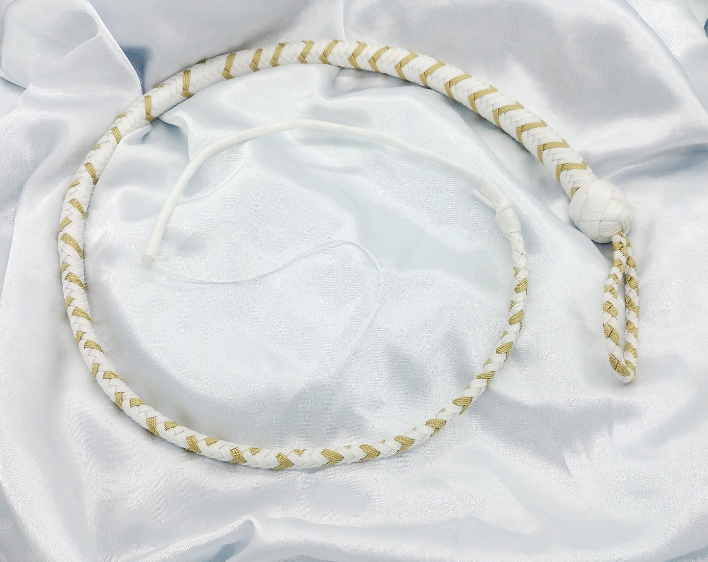White and gold paracord whip